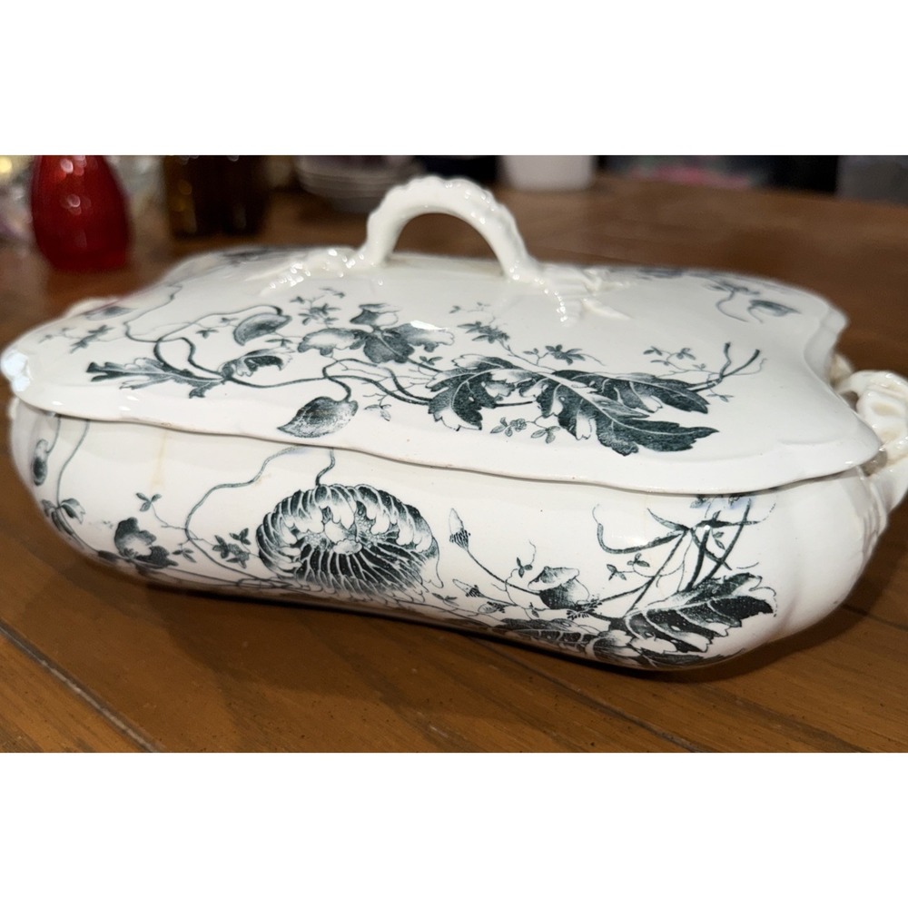 Turner's Tunstall England Antique Porcelain Tureen Blue White Vintage Server - Picture 2 of 14